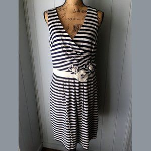 Navy / cream striped dress, NWOT